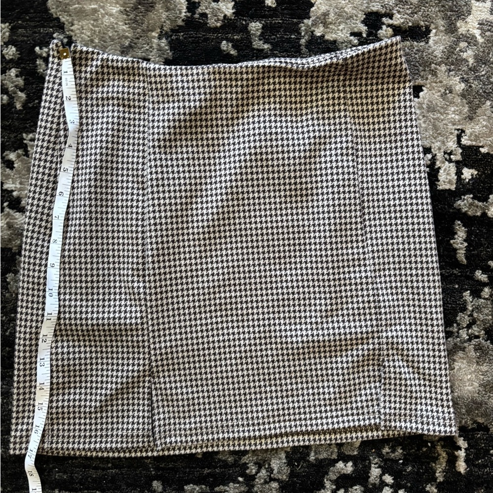 Brown and Cream Houndstooth High Waist Slit Mini Skirt